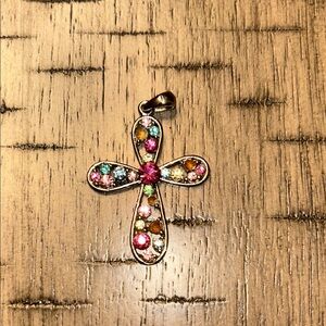 Multicolor Gemstone Cross Pendant